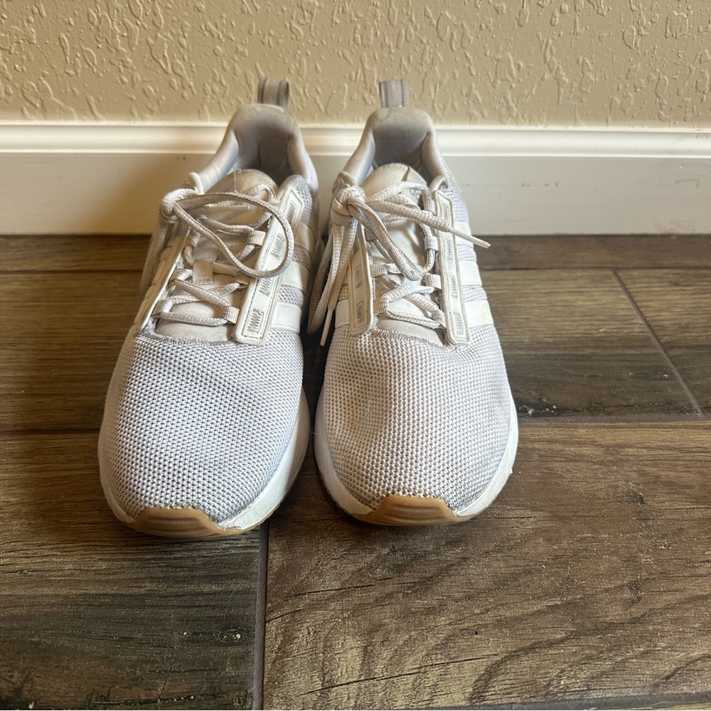 White and Tan Athletic Sneakers